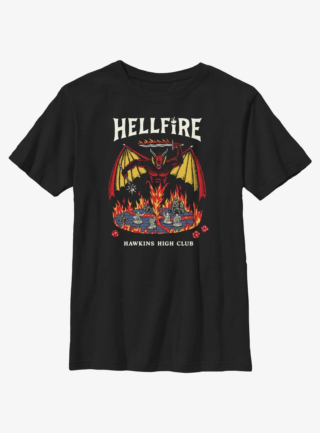 Stranger Things Hellfire Hawkins High Club Youth T-Shirt, BLACK, hi-res