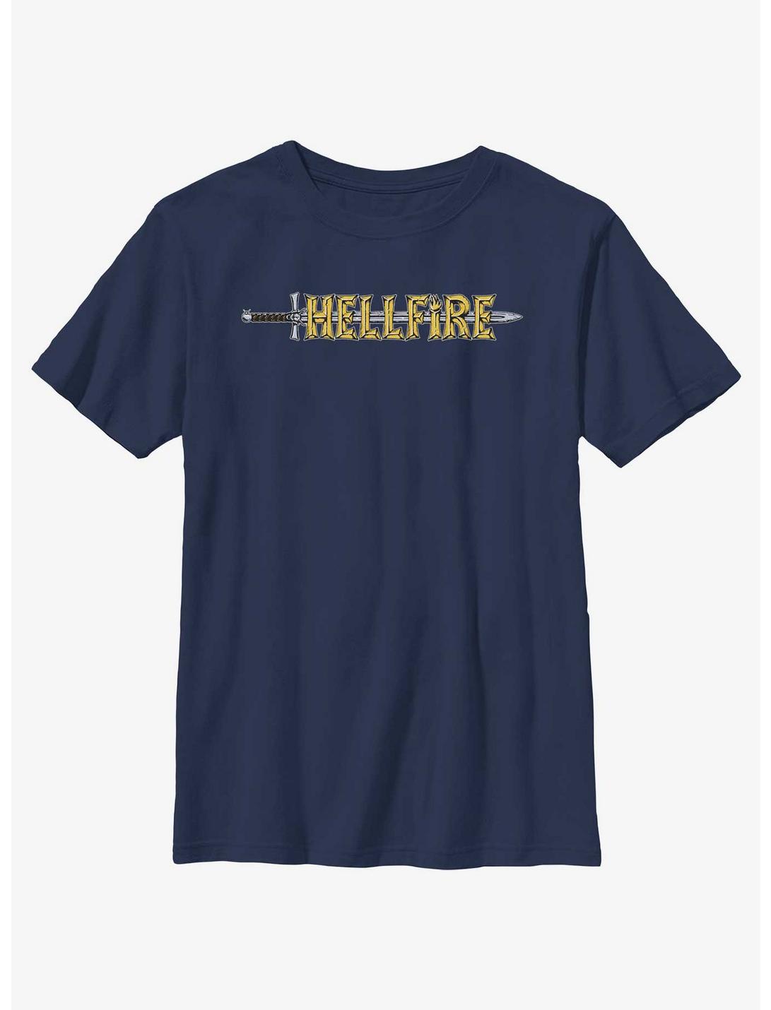 Stranger Things Hellfire Sword Logo Youth T-Shirt, NAVY, hi-res