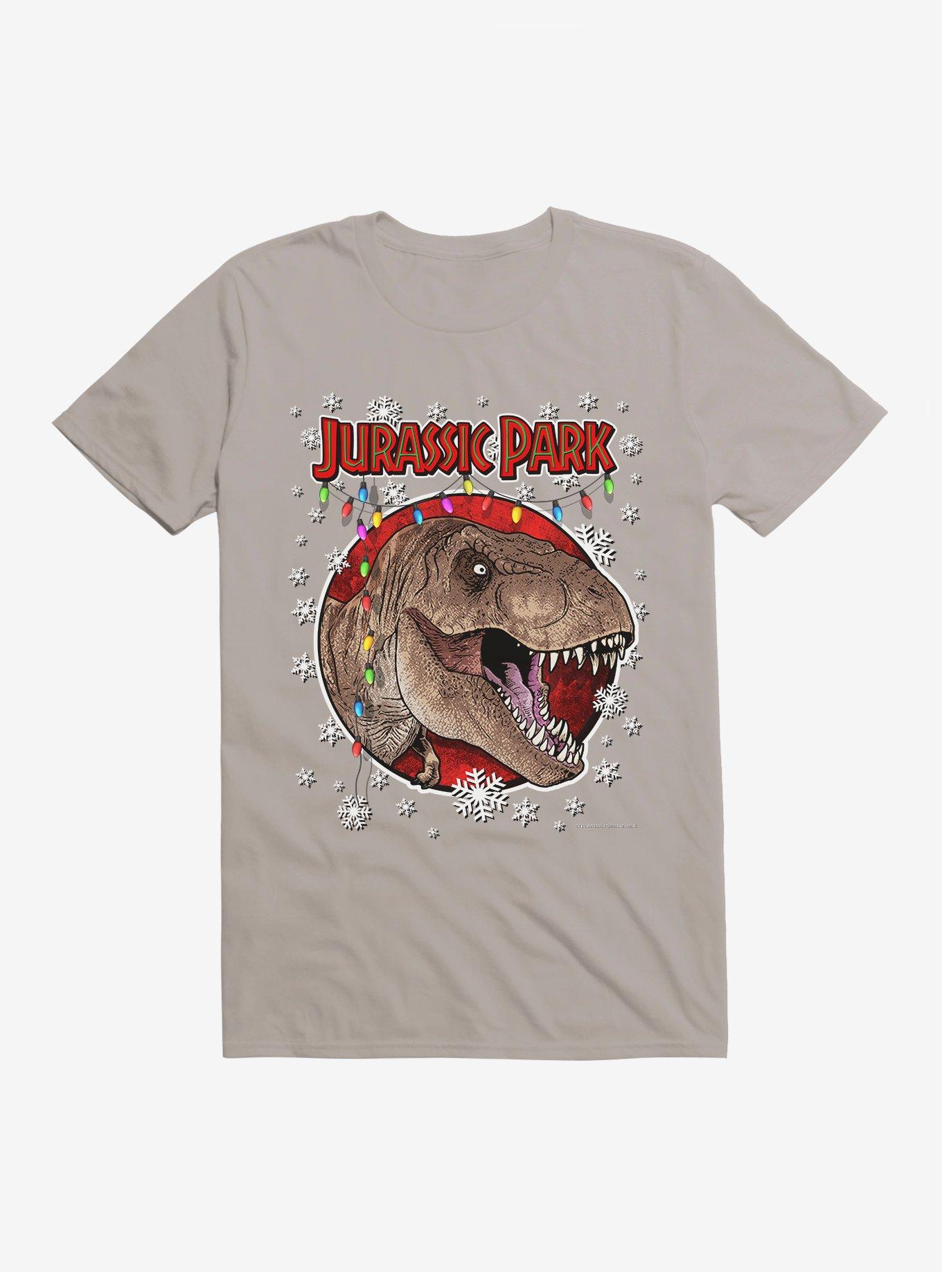 Jurassic Park Christmas Holiday T-Rex T-Shirt, LIGHT GREY, hi-res