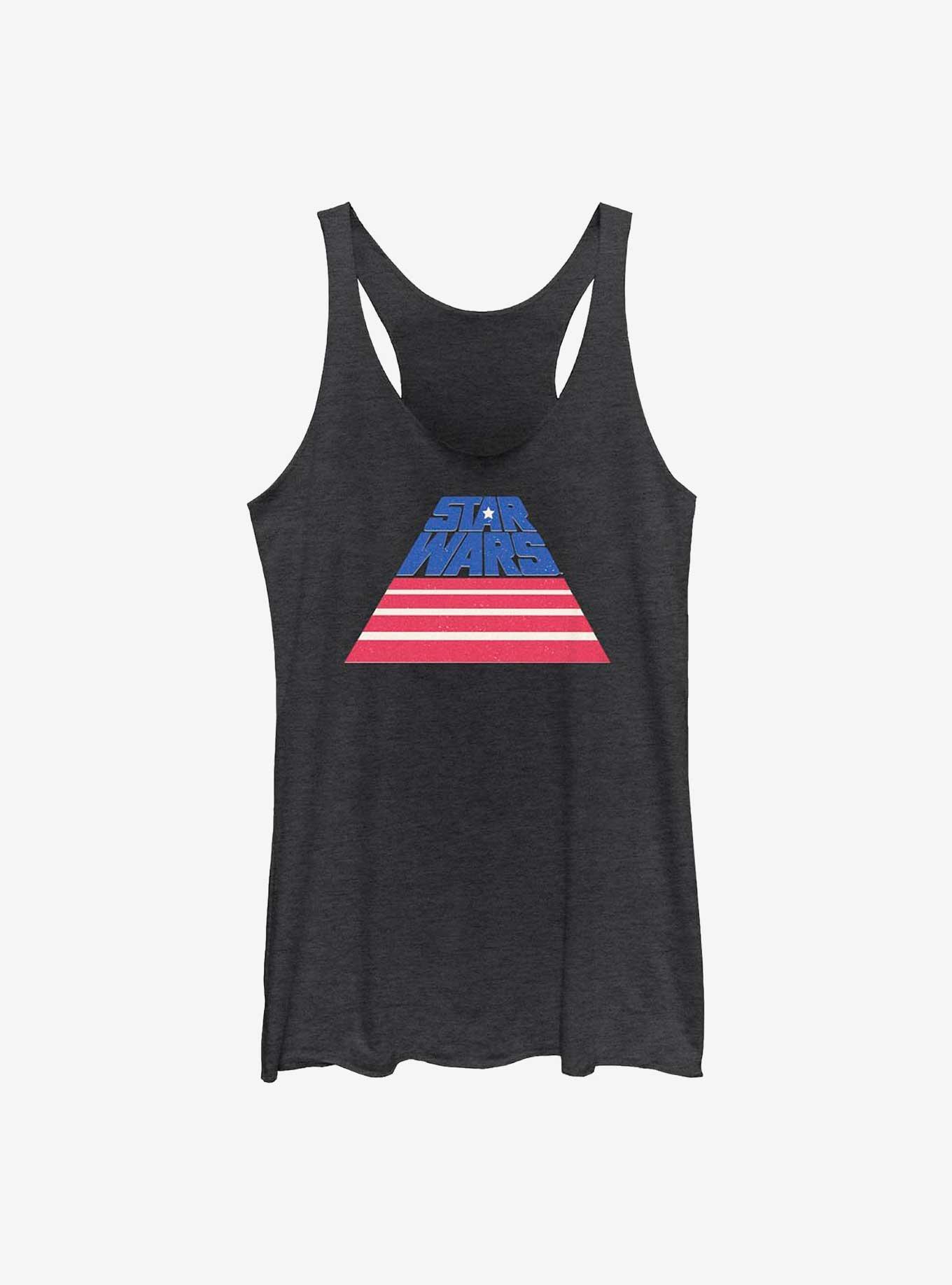 Star Wars American Flag Slant Logo Girls Tank, BLK HTR, hi-res