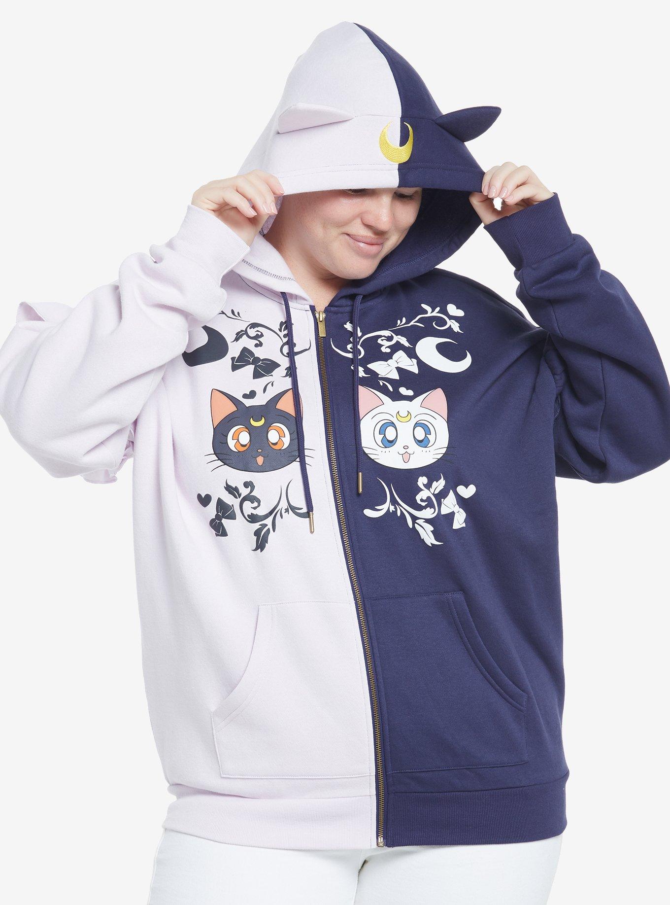 Pretty Guardian Sailor Moon Luna & Artemis Split Hoodie Plus Size, MULTI, hi-res