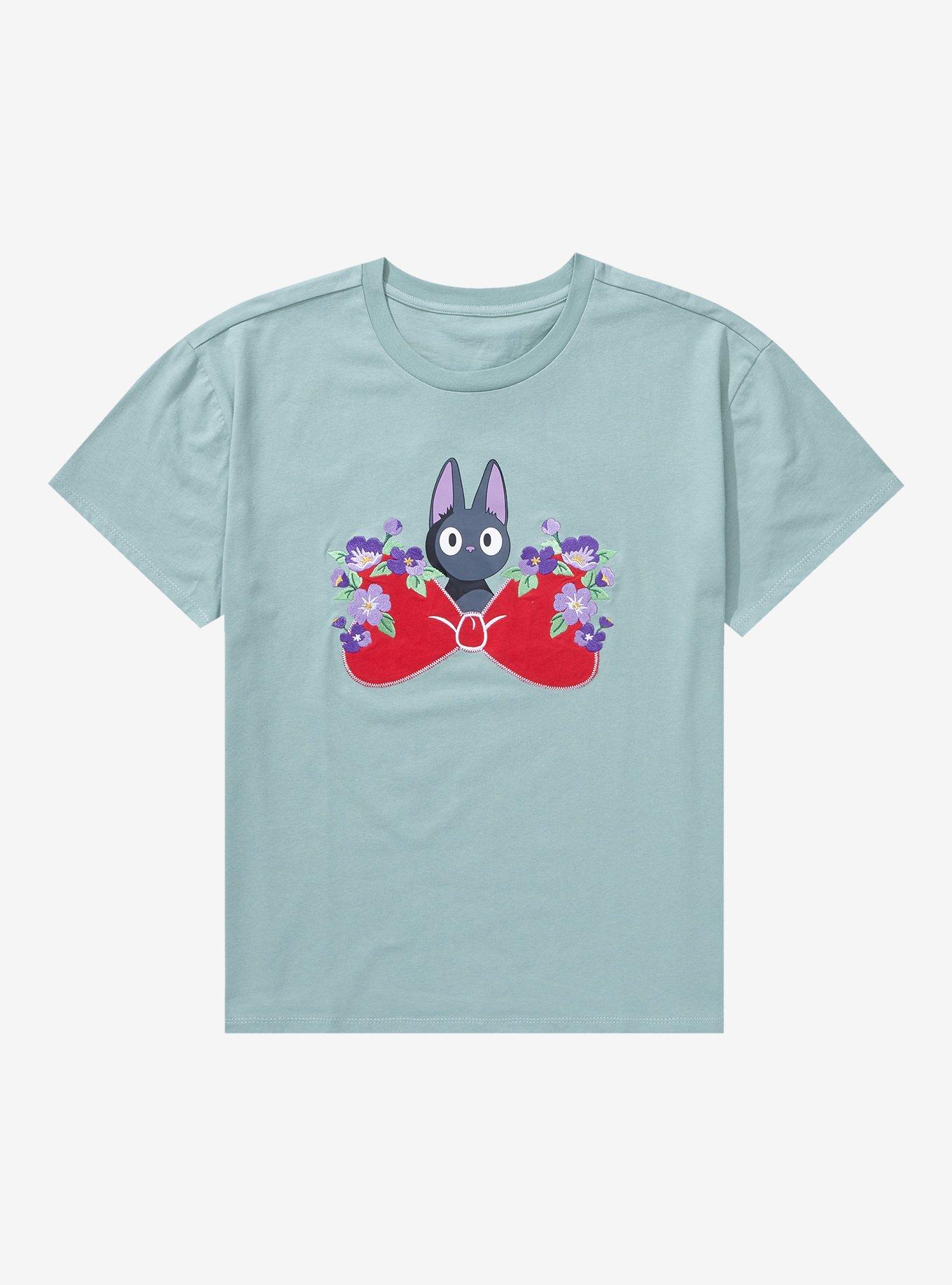 Studio Ghibli Kiki's Delivery Service Jiji & Kiki's Bow Floral T-Shirt, LIGHT GREEN, hi-res