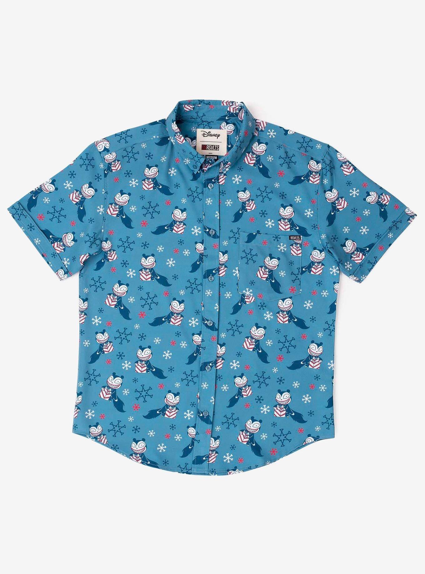 RSVLTS Disney Nightmare Before Christmas "Merry Scary Teddy" KUNUFLEX Short Sleeve Shirt, BLUE, hi-res