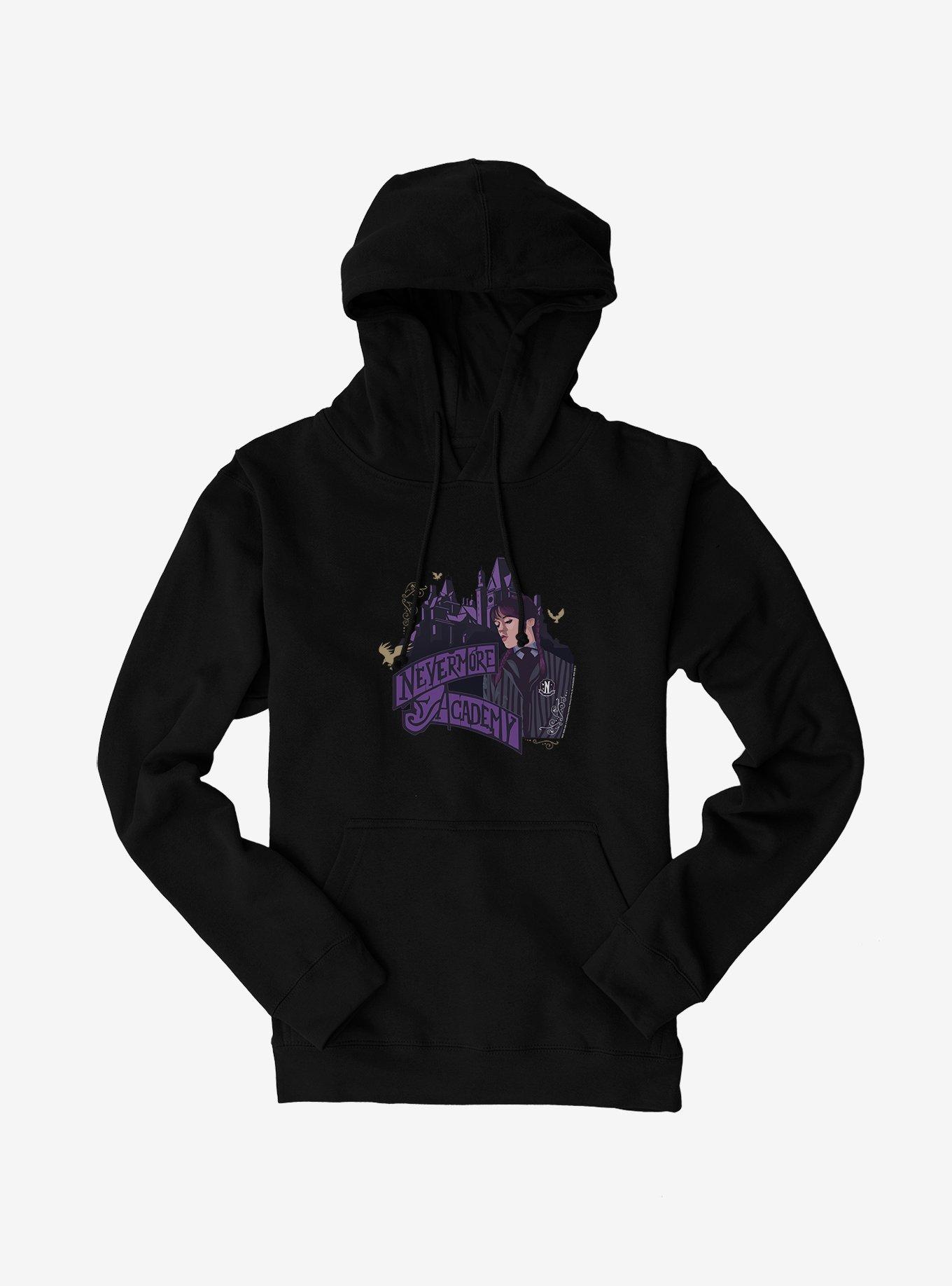 Wednesday Nevermore Academy Building Hoodie, BLACK, hi-res