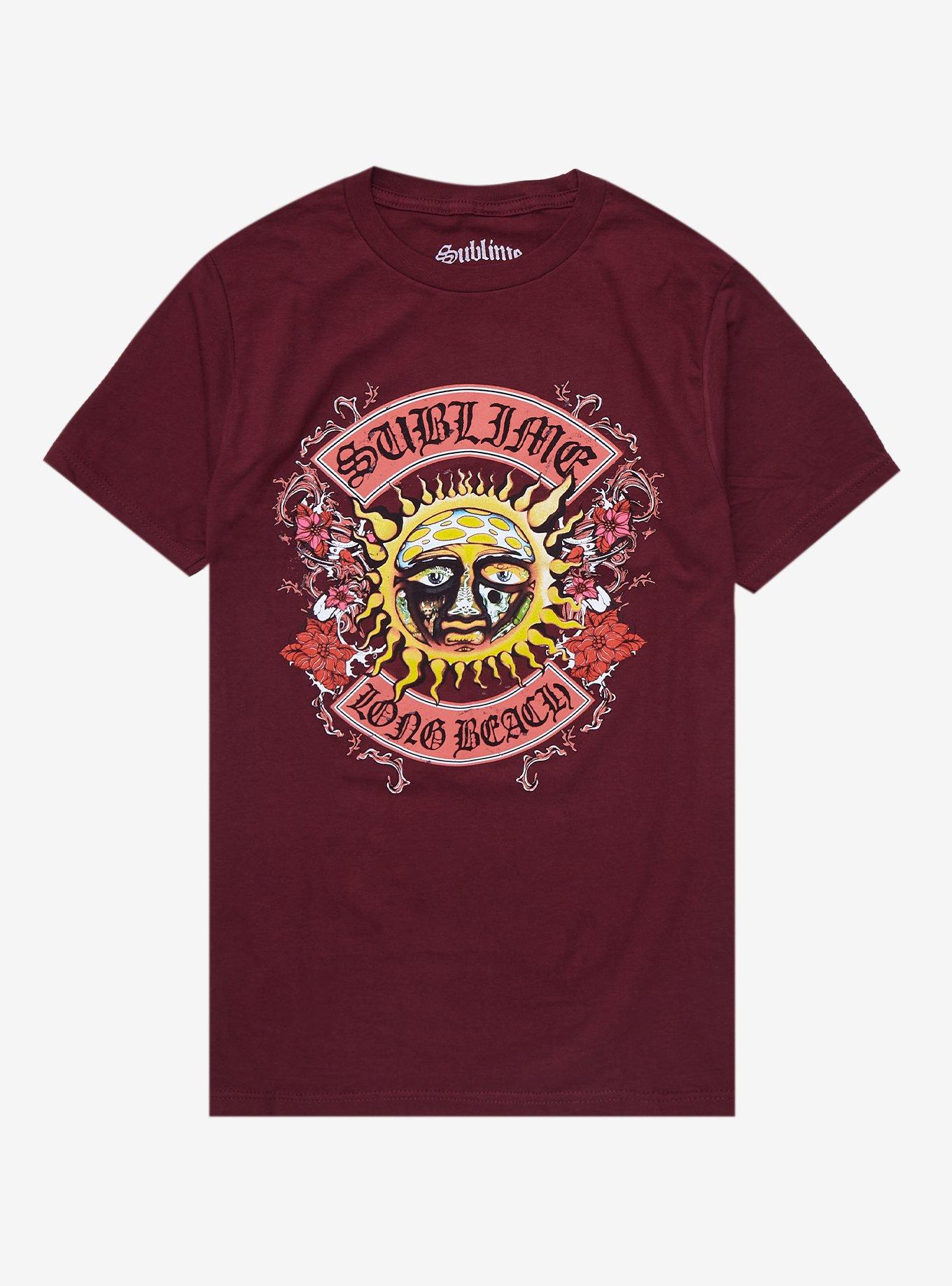 Sublime Long Beach Sun Boyfriend Fit Girls T-Shirt, BURGUNDY, hi-res