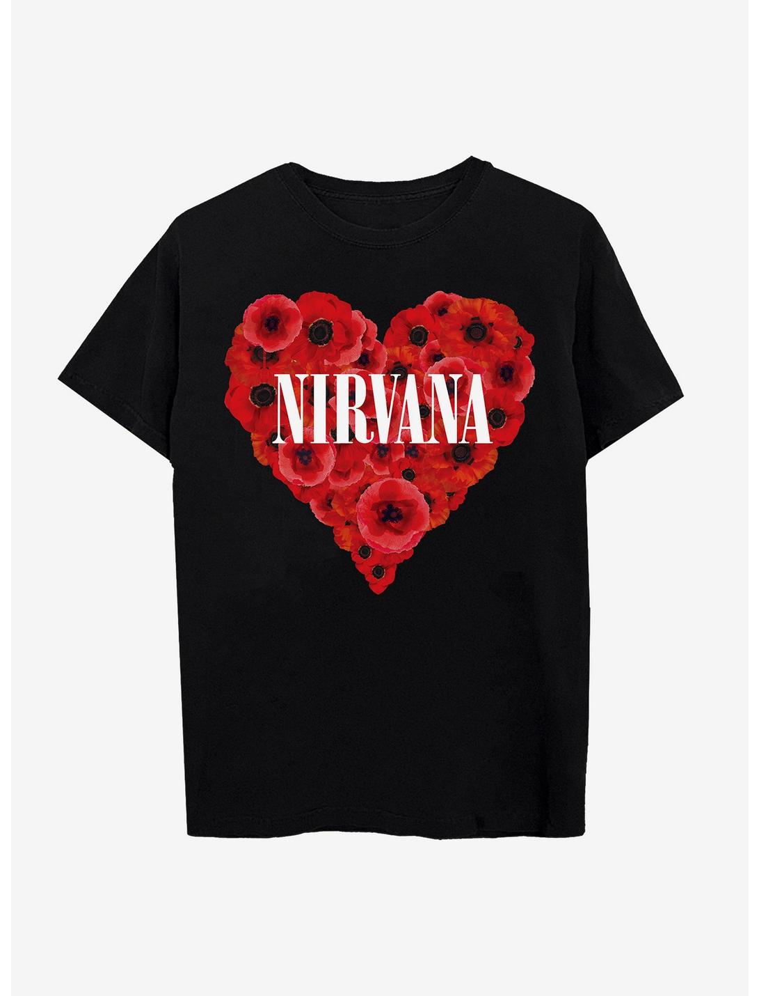 Nirvana Heart Flowers Boyfriend Fit Girls T-Shirt, BLACK, hi-res