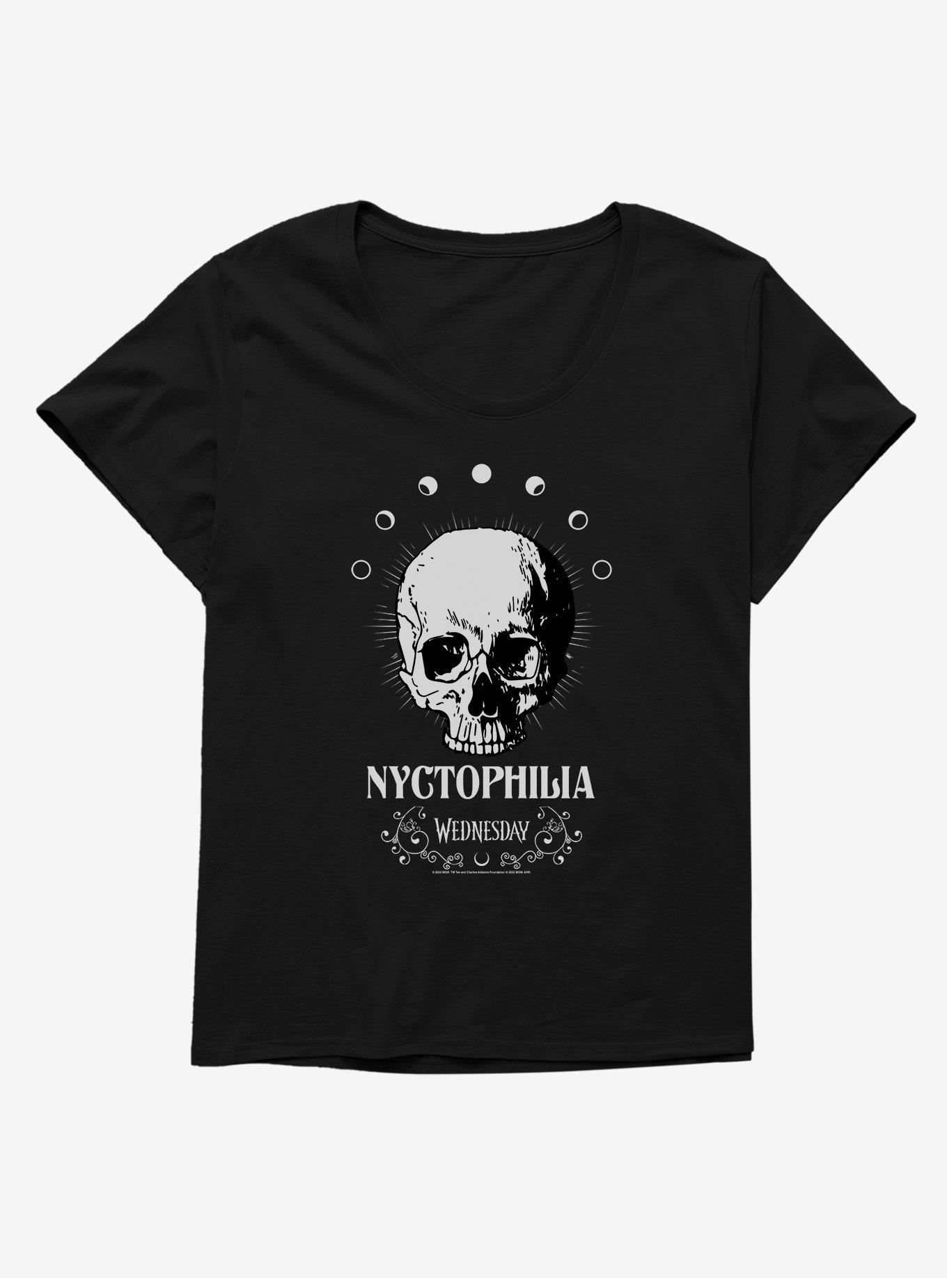 Wednesday Nyctophilia Womens T-Shirt Plus Size, BLACK, hi-res