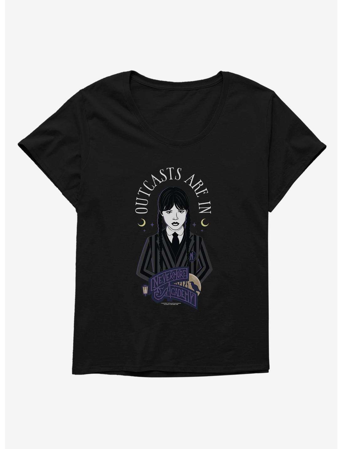 Wednesday Outcasts Are In Womens T-Shirt Plus Size, BLACK, hi-res