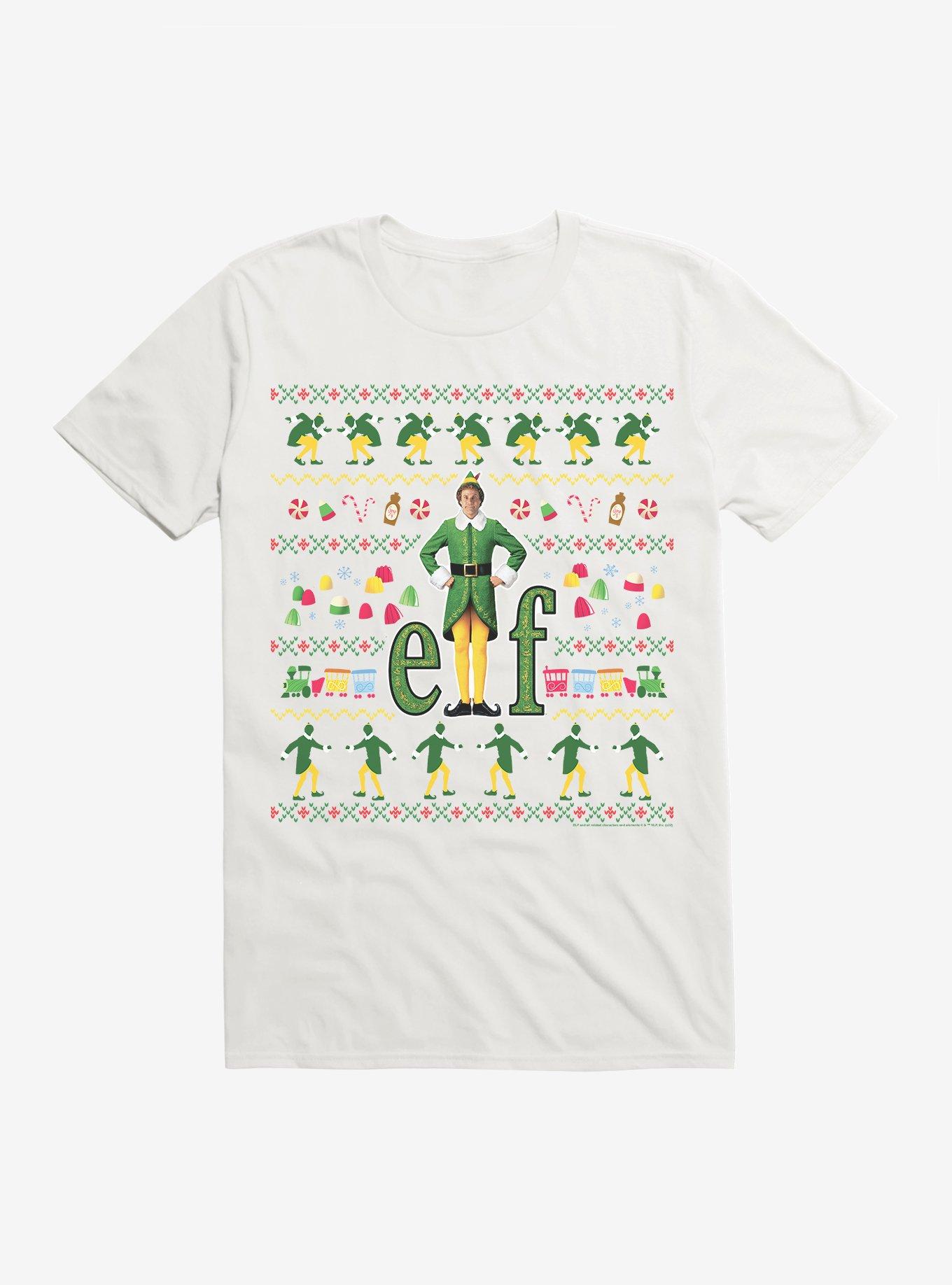 Elf Movie Ugly Christmas Pattern T-Shirt, WHITE, hi-res