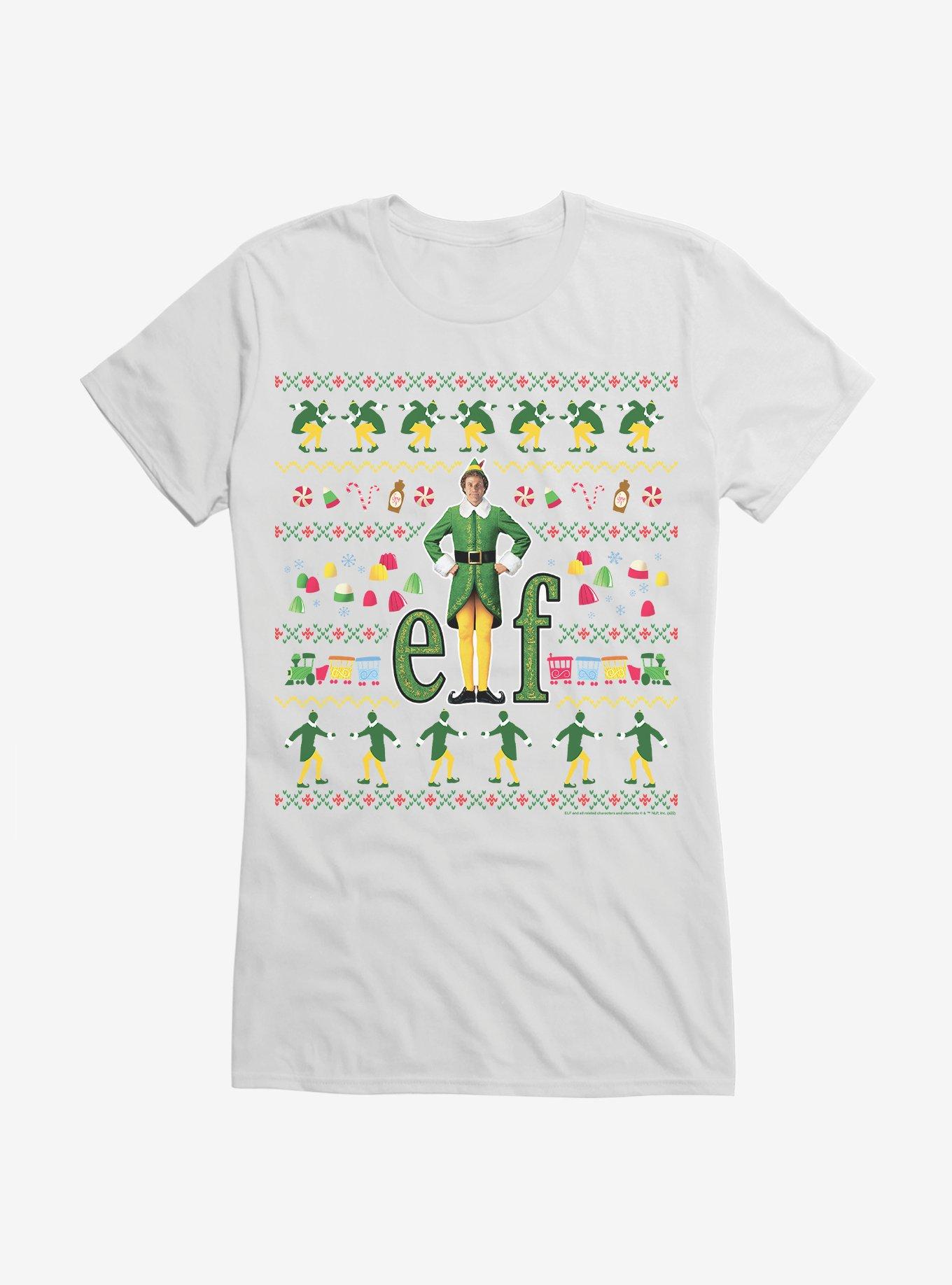 Elf Movie Ugly Christmas Pattern Girls T-Shirt, WHITE, hi-res
