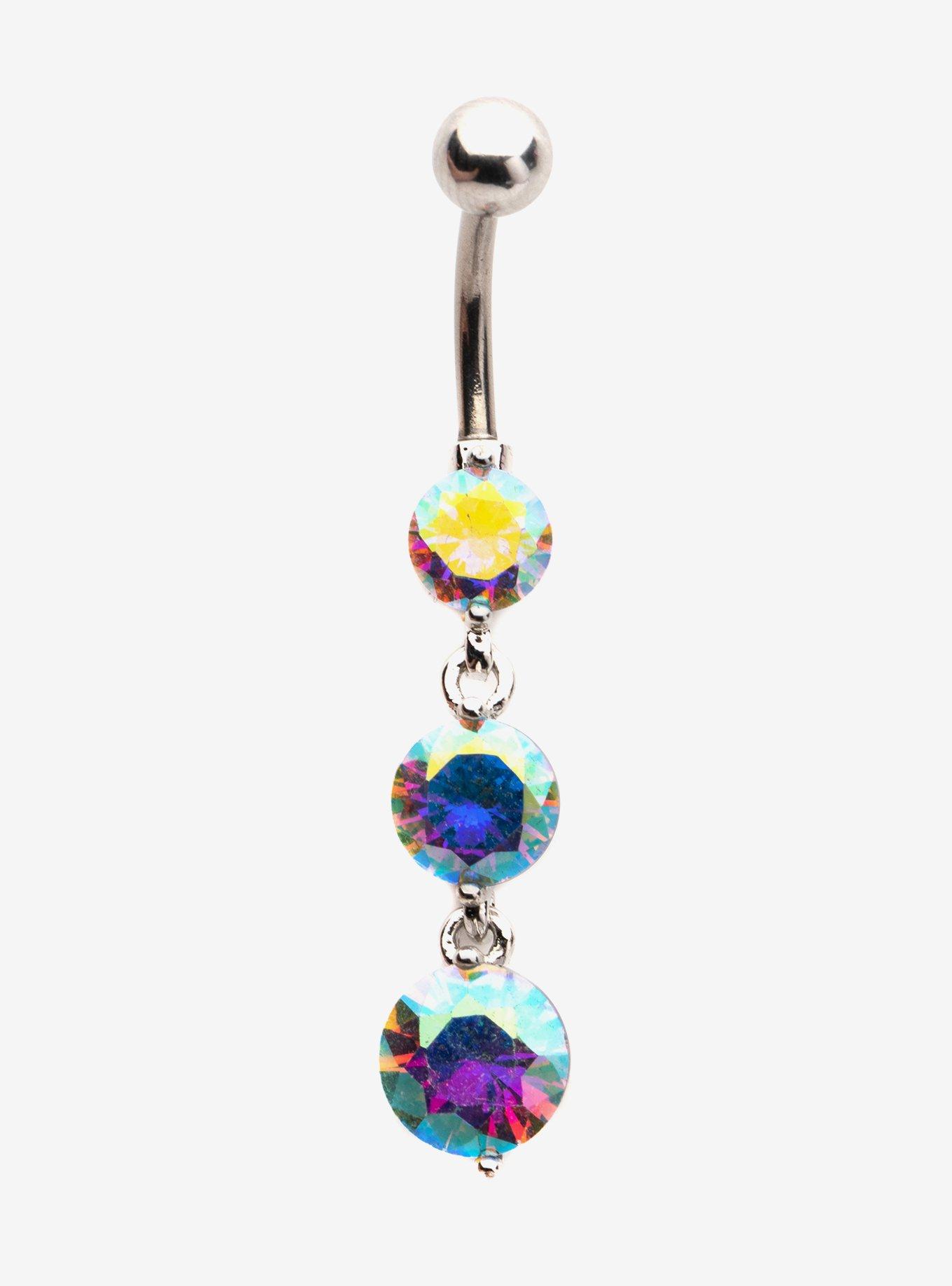 14G Steel Iridescent Gem Navel Barbell, , hi-res