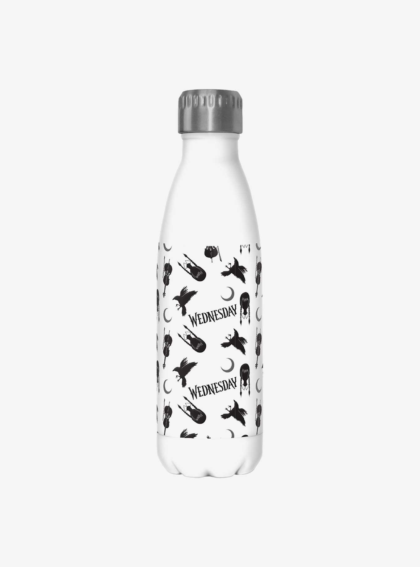 Wednesday Icons Pattern Water Bottle, , hi-res