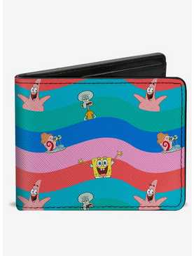 Spongebob Squarepants And Friends Poses Wavy Stripe Bifold Wallet, , hi-res
