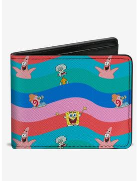 Spongebob Squarepants And Friends Poses Wavy Stripe Bifold Wallet, , hi-res