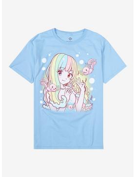 Axolotl Rainbow Anime Portrait Boyfriend Fit Girls T-Shirt, , hi-res