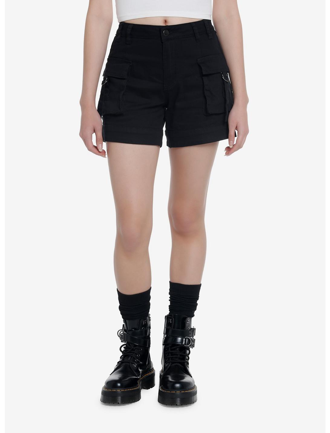 Black Cargo Carpenter Shorts, OLIVE, hi-res