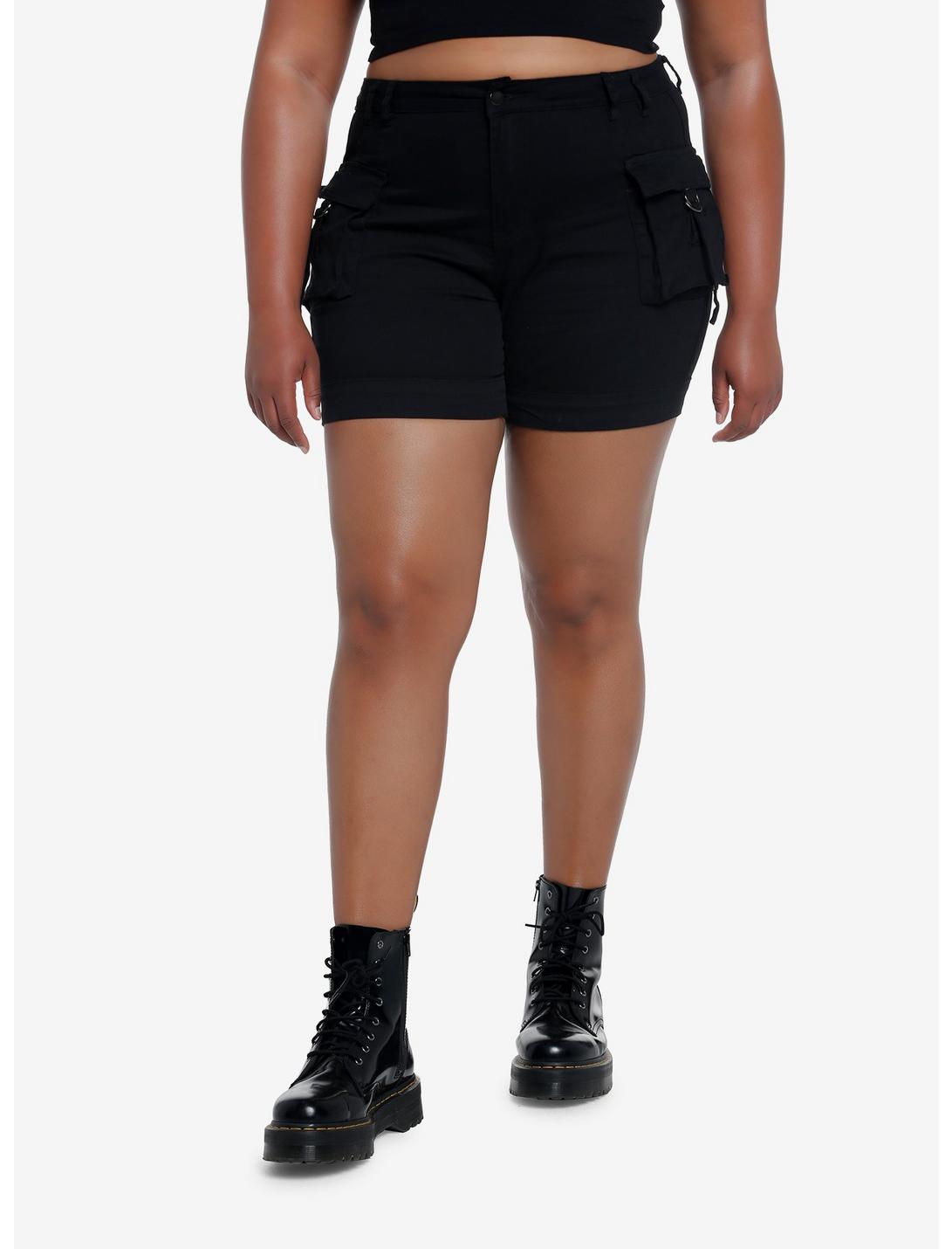 Black Cargo Carpenter Shorts Plus Size, OLIVE, hi-res