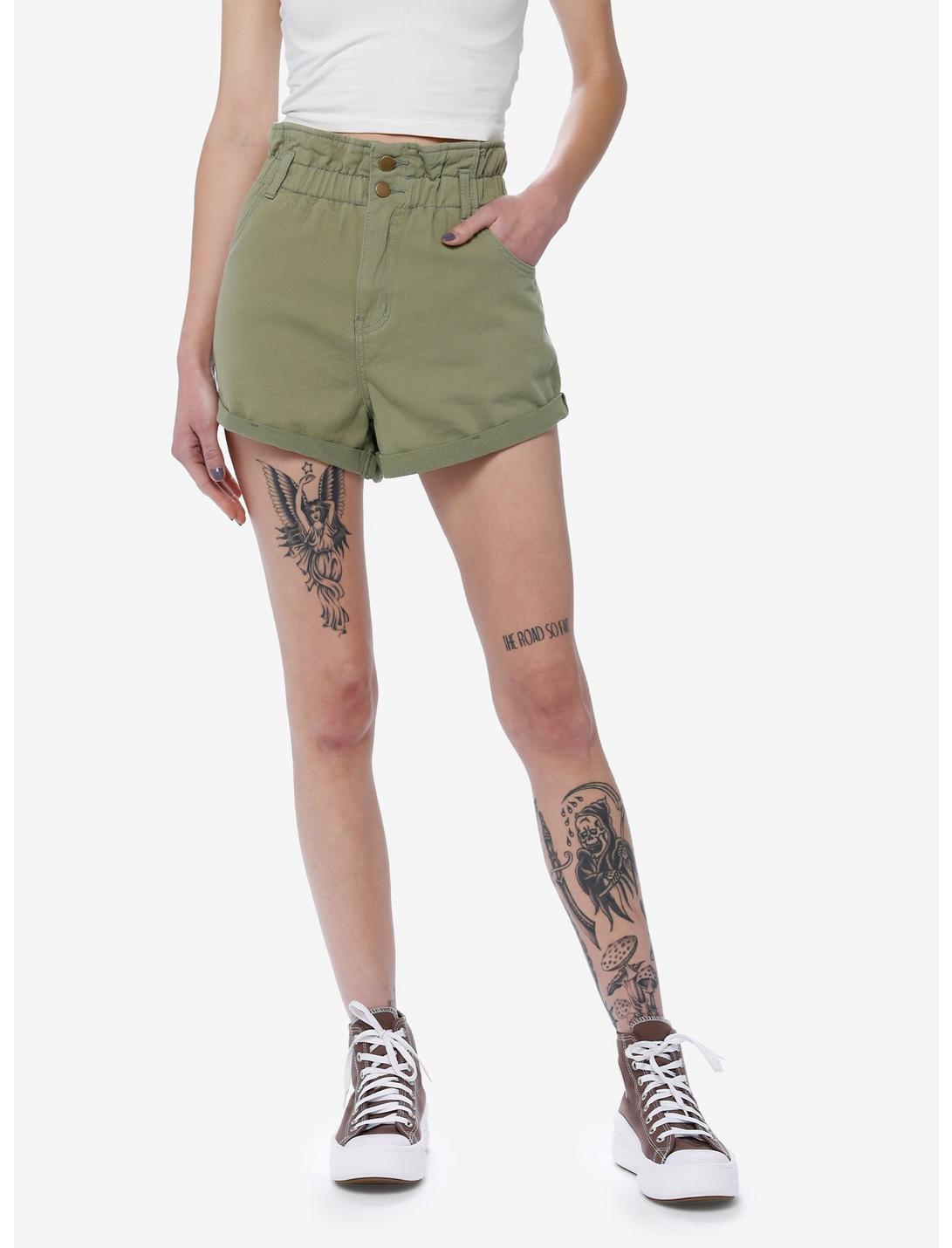 Social Collision Green Paperbag Shorts, SAGE, hi-res