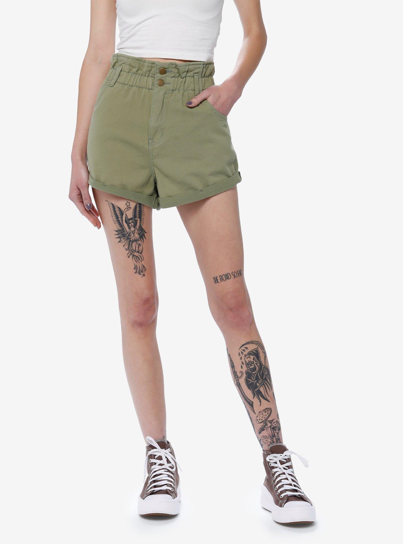 Social Collision Green Paperbag Shorts, SAGE, hi-res