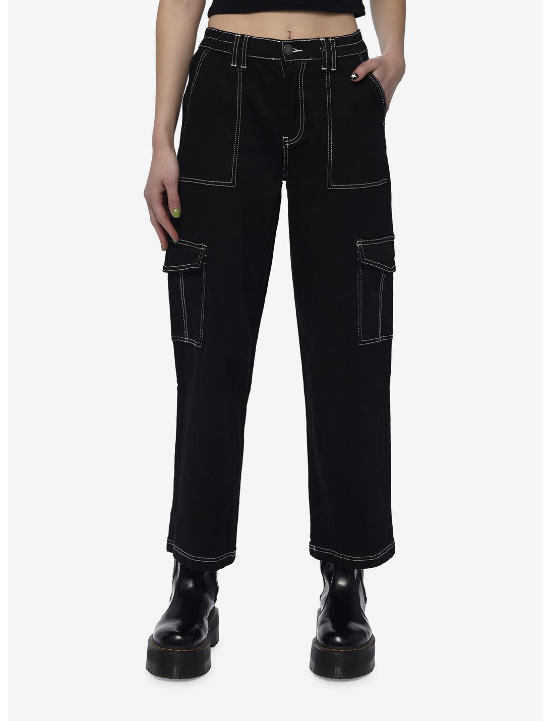 Black & White Stitch Carpenter Pants, BLACK, hi-res