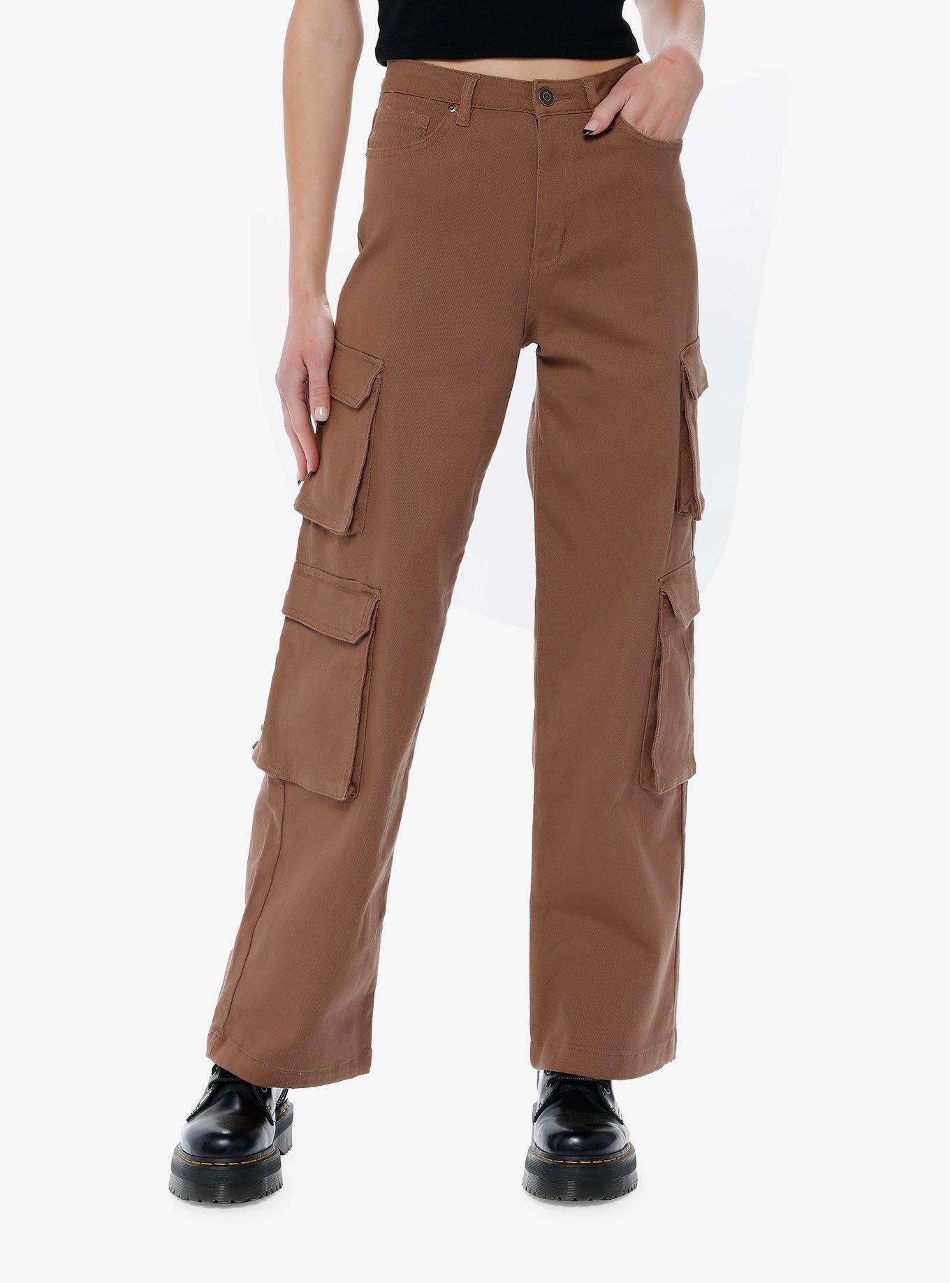 Brown Cargo Straight Leg Pants, BROWN, hi-res