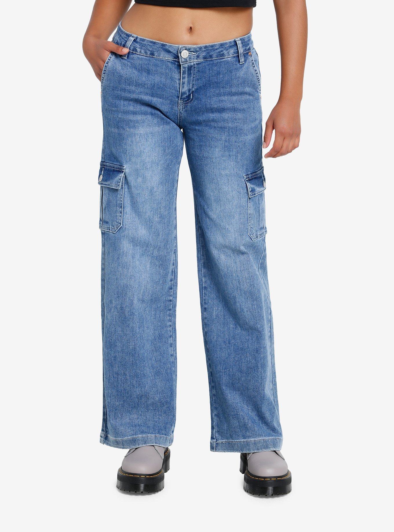 Light Indigo Girls Cargo Flare Jeans, BROWN, hi-res