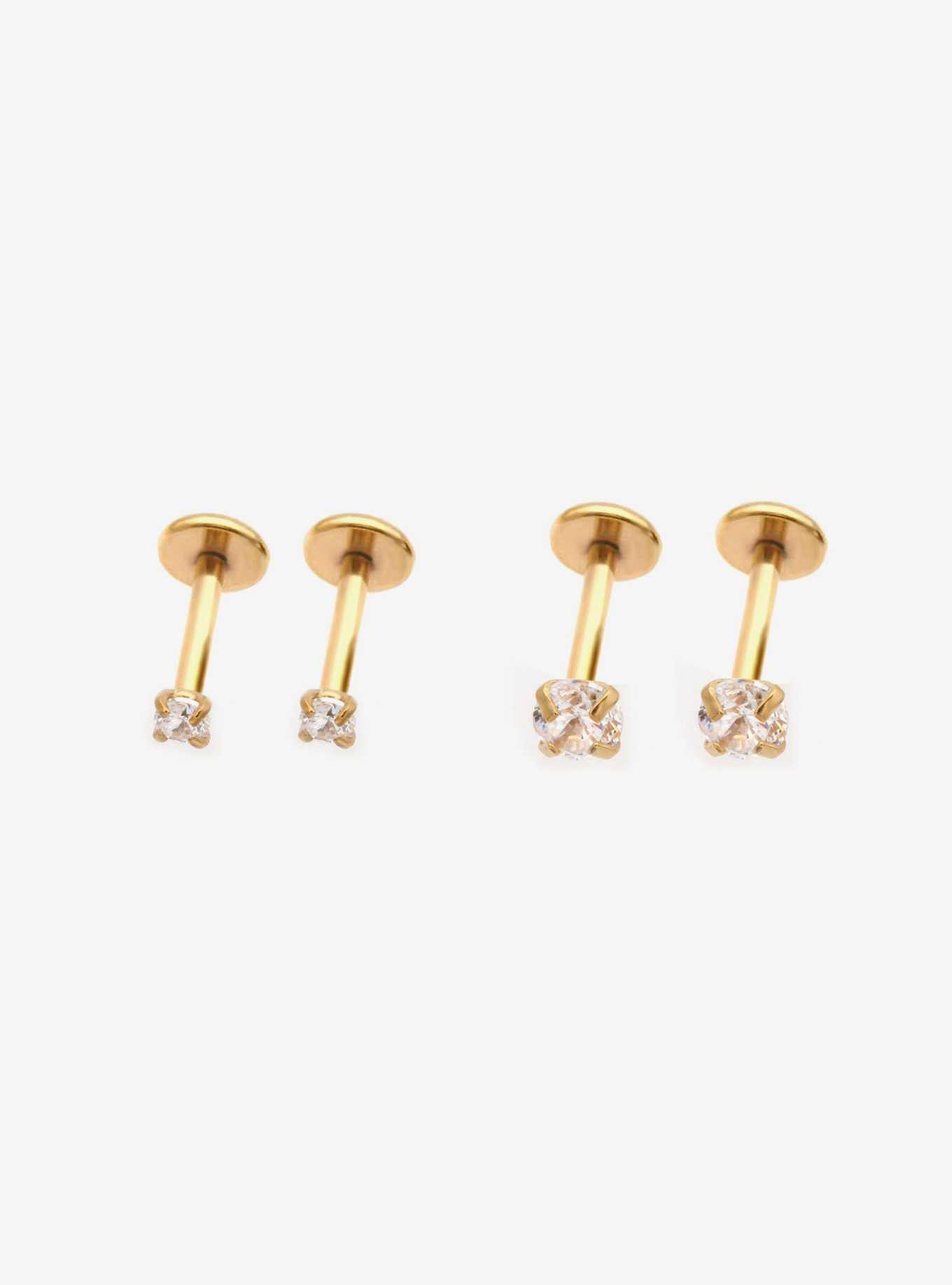 18G Steel Gold CZ Labret 4 Pack, , hi-res