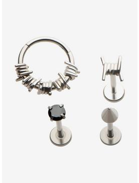 Steel Silver Barbed Wire Nose Stud & Clicker 4 Pack, , hi-res