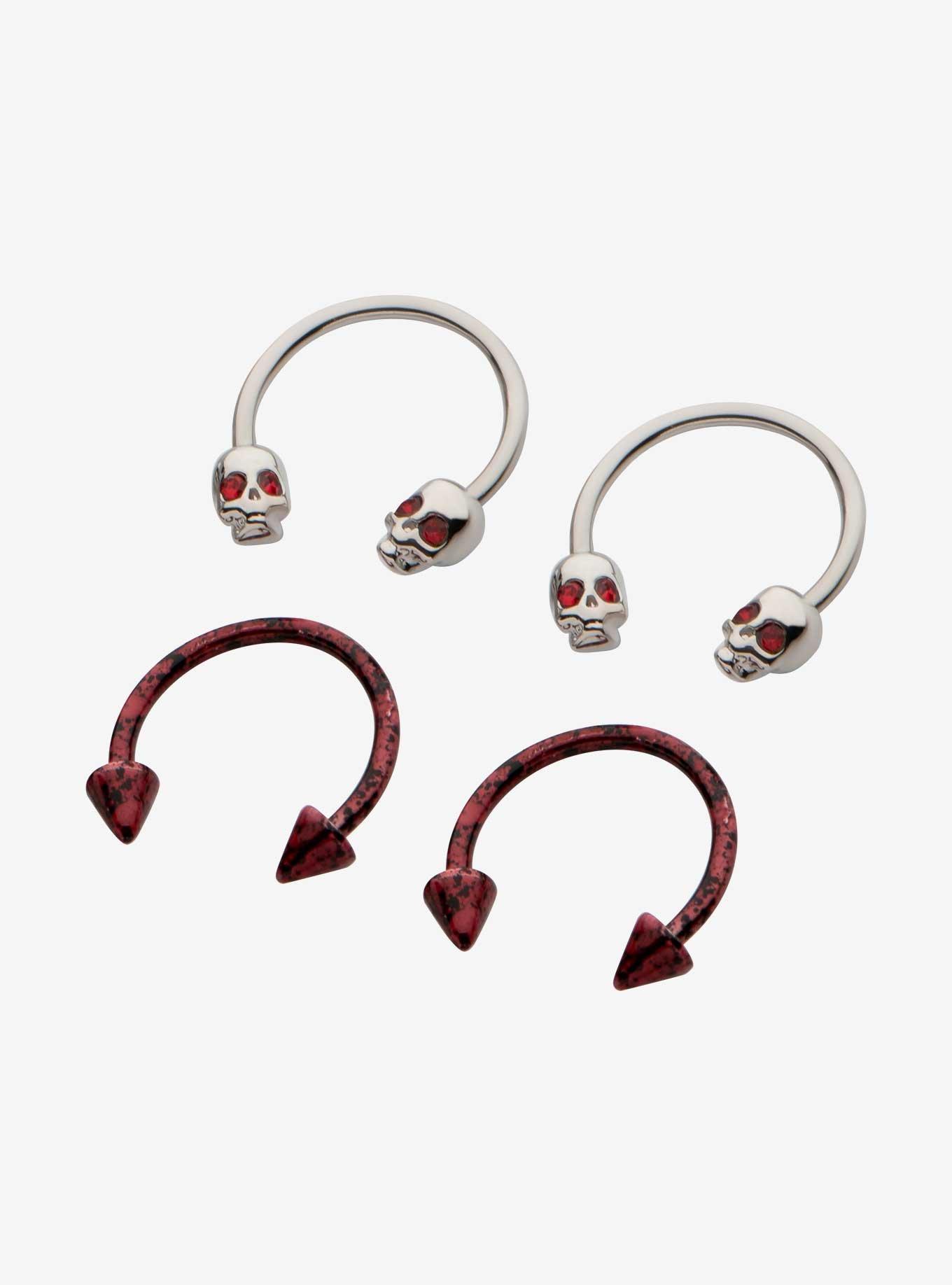 Steel Skull Red Splatter Circular Barbell 4 Pack, RED, hi-res