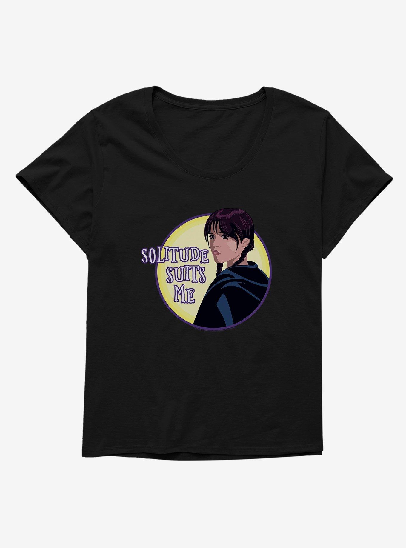Wednesday TV Series Solitude Suits Me Womens T-Shirt Plus Size, BLACK, hi-res