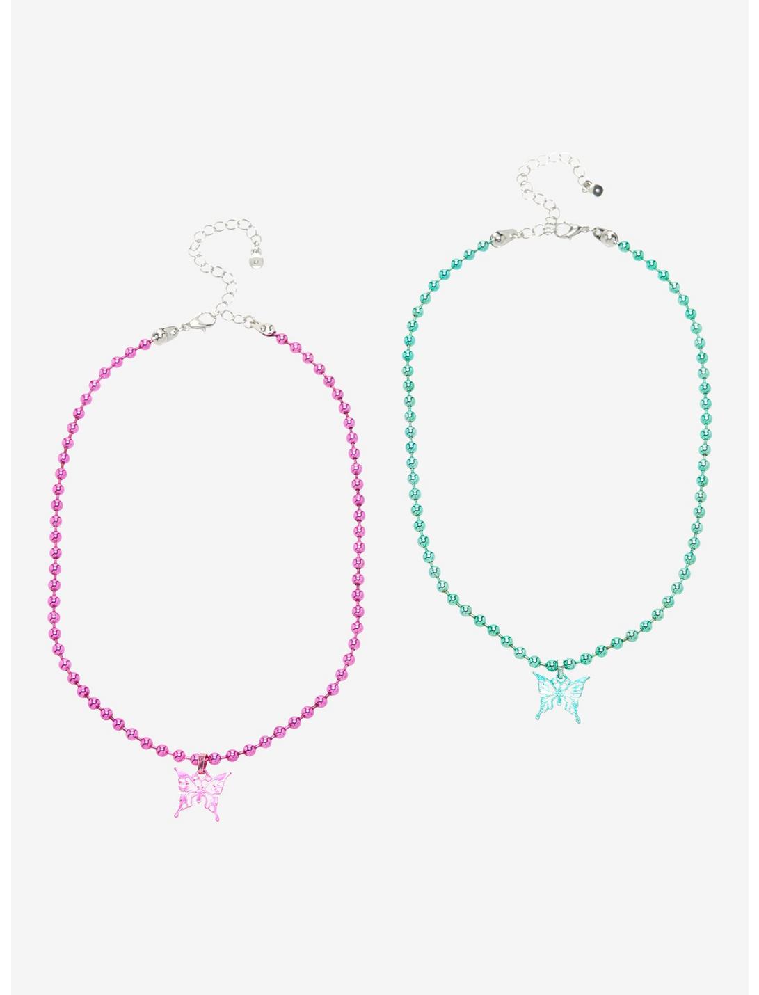 Vibrant Butterfly Ball Chain Best Friend Necklace Set, , hi-res