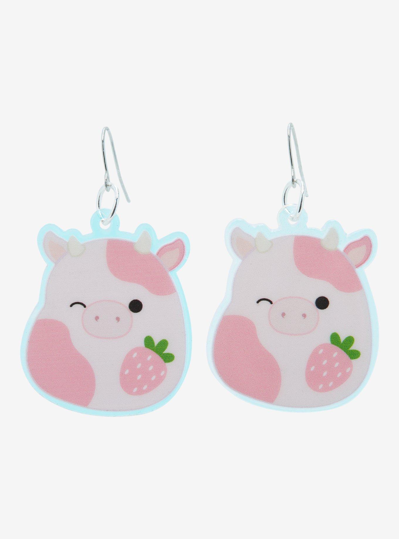 Squishmallows Iridescent Strawberry Cow Earrings
