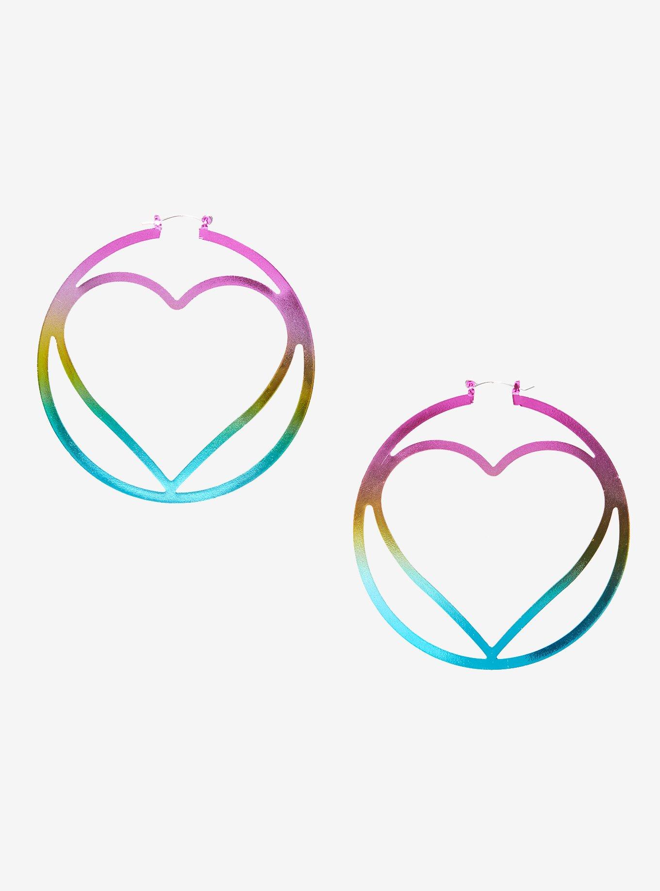 Rainbow Anodized Heart Hoop Earrings, , hi-res
