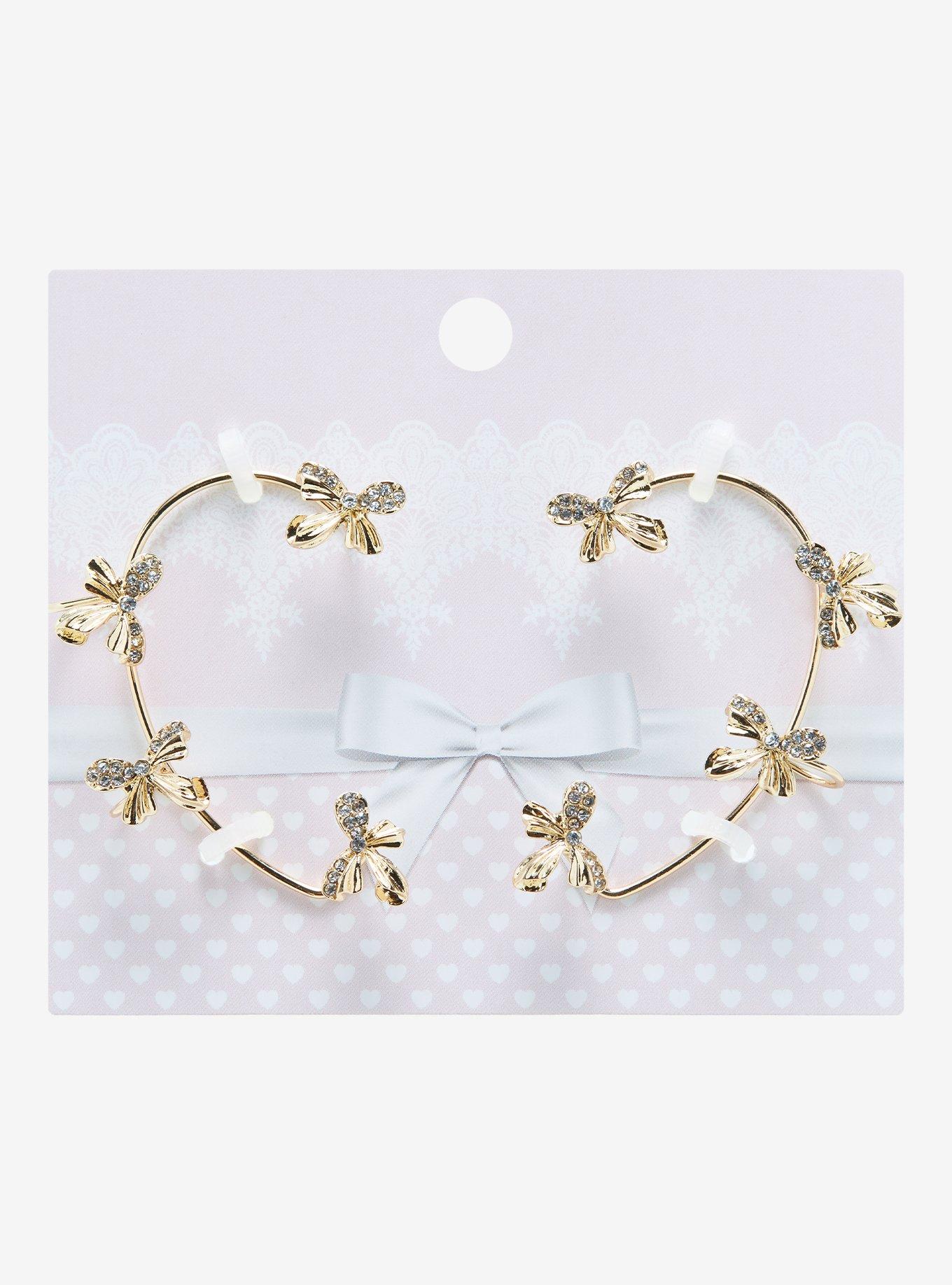 Gold Bow Gem Ear Cuff Set, , hi-res