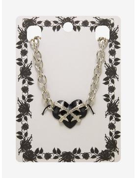 Black Thorny Heart Chain Necklace, , hi-res