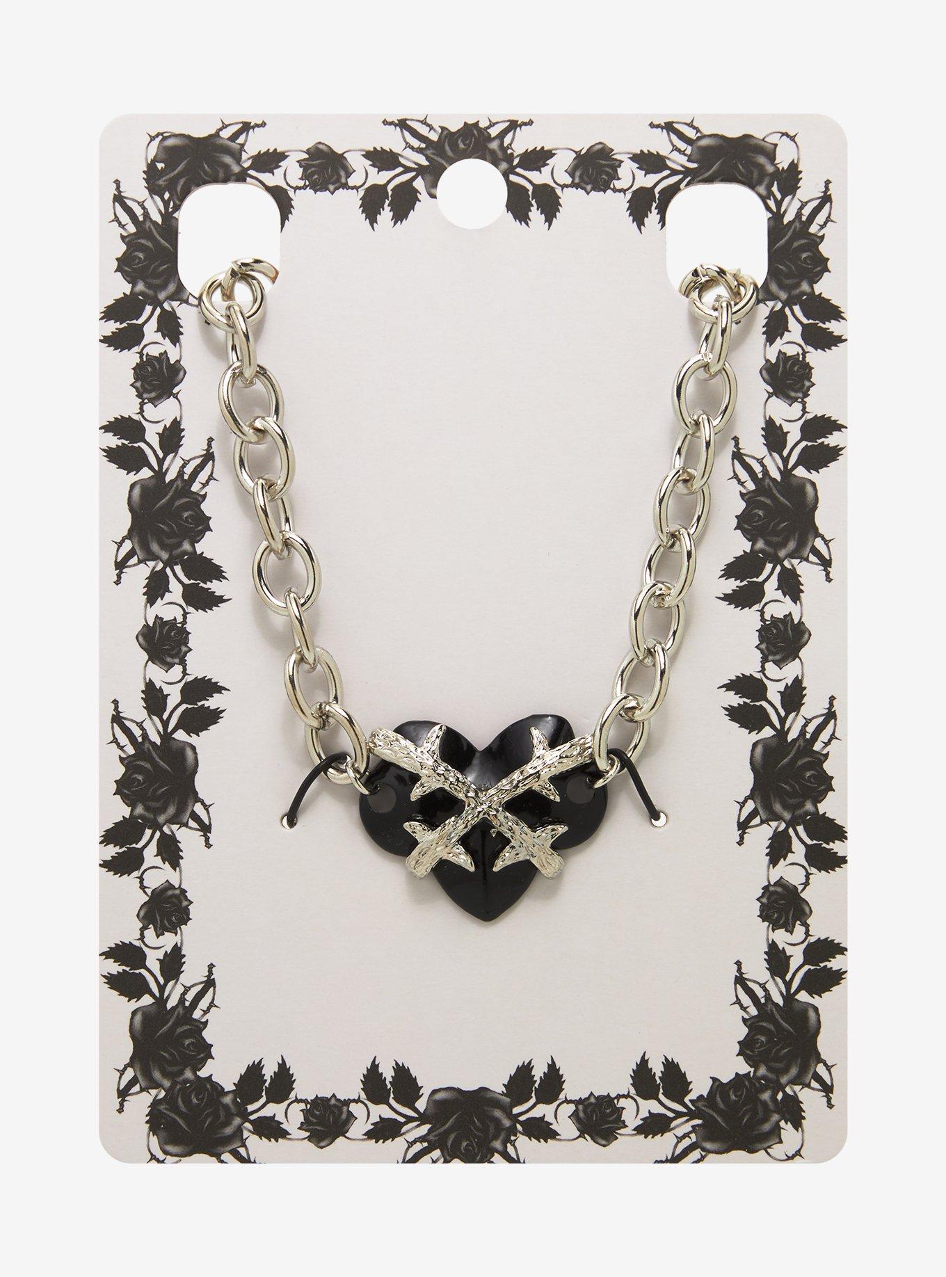 Black Thorny Heart Chain Necklace, , hi-res