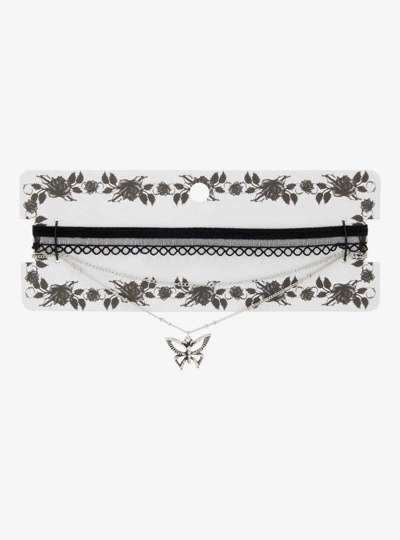 Butterfly Chain Black Choker Necklace Set, , hi-res
