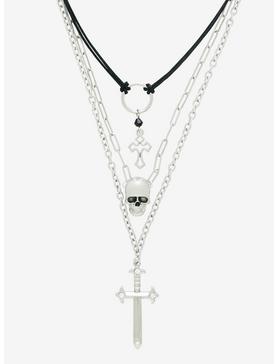 Cross Skull Sword Necklace Set, , hi-res