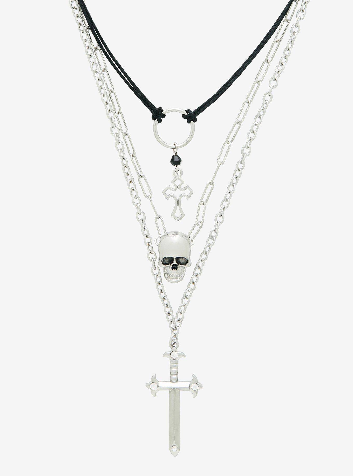 Cross Skull Sword Necklace Set, , hi-res