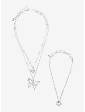 Butterfly Y2K Silver Necklace Set, , hi-res