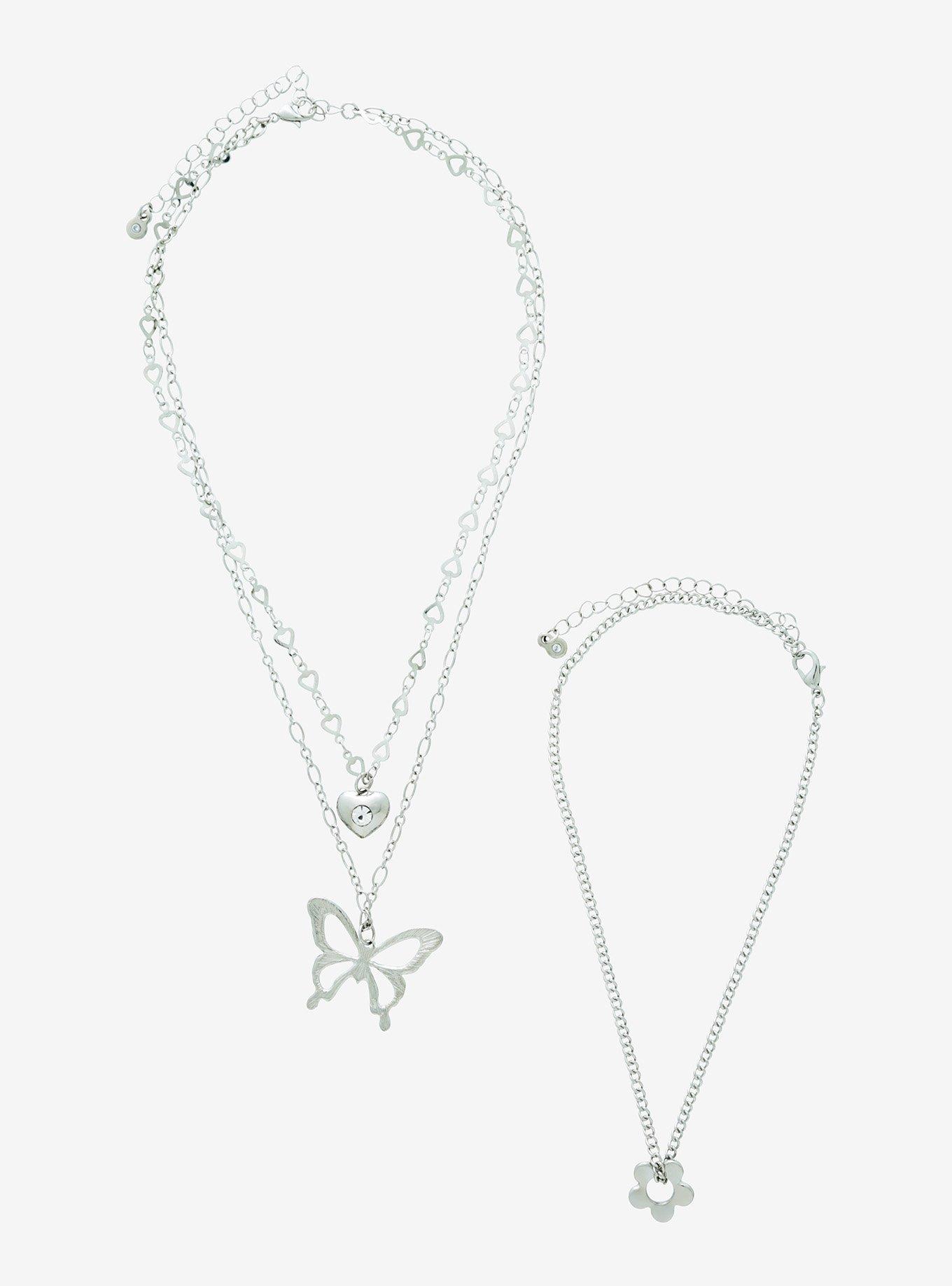 Butterfly Y2K Silver Necklace Set, , hi-res