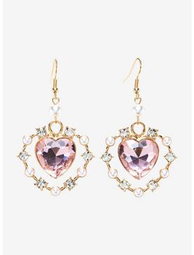Ornate Pink Gem Heart Earrings, , hi-res