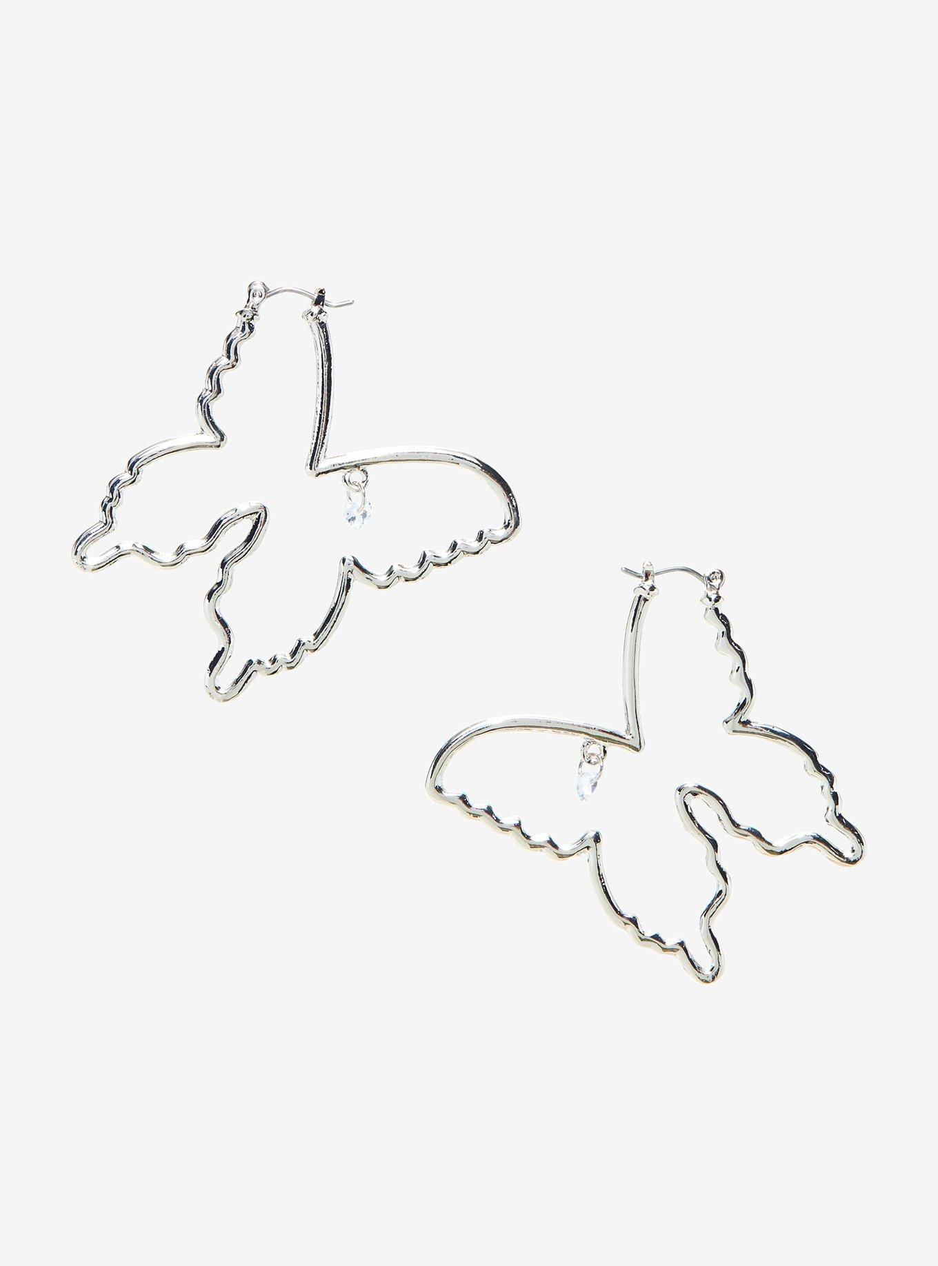Butterfly Outline Hoop Earrings, , hi-res