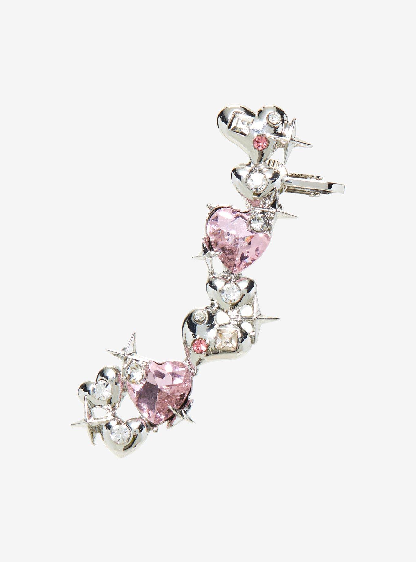 Pink Heart Gem Star Single Earring Cuff, , hi-res