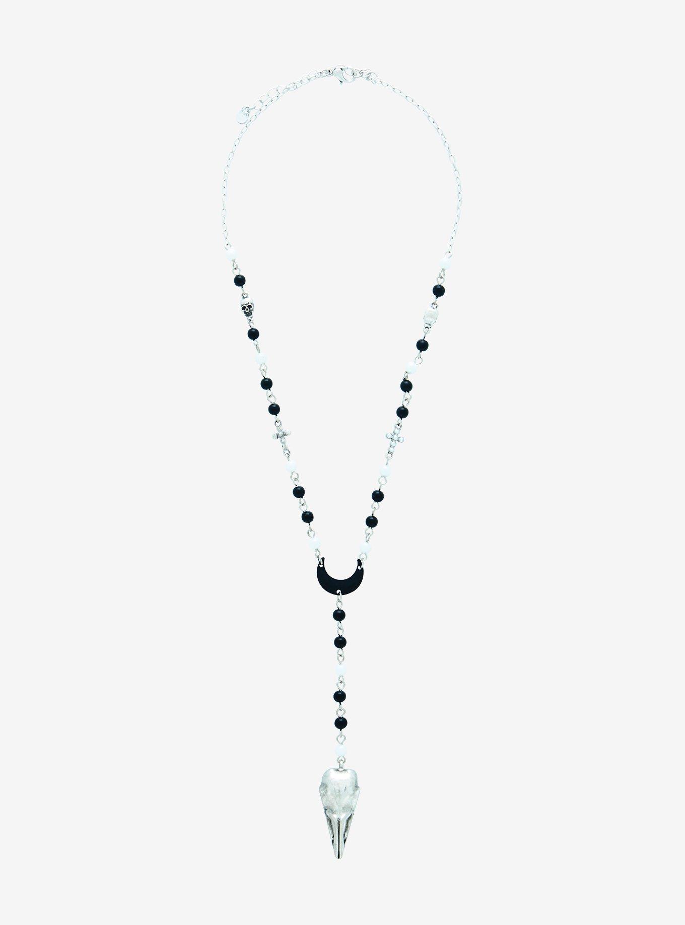 Raven Skull Rosary Necklace, , hi-res