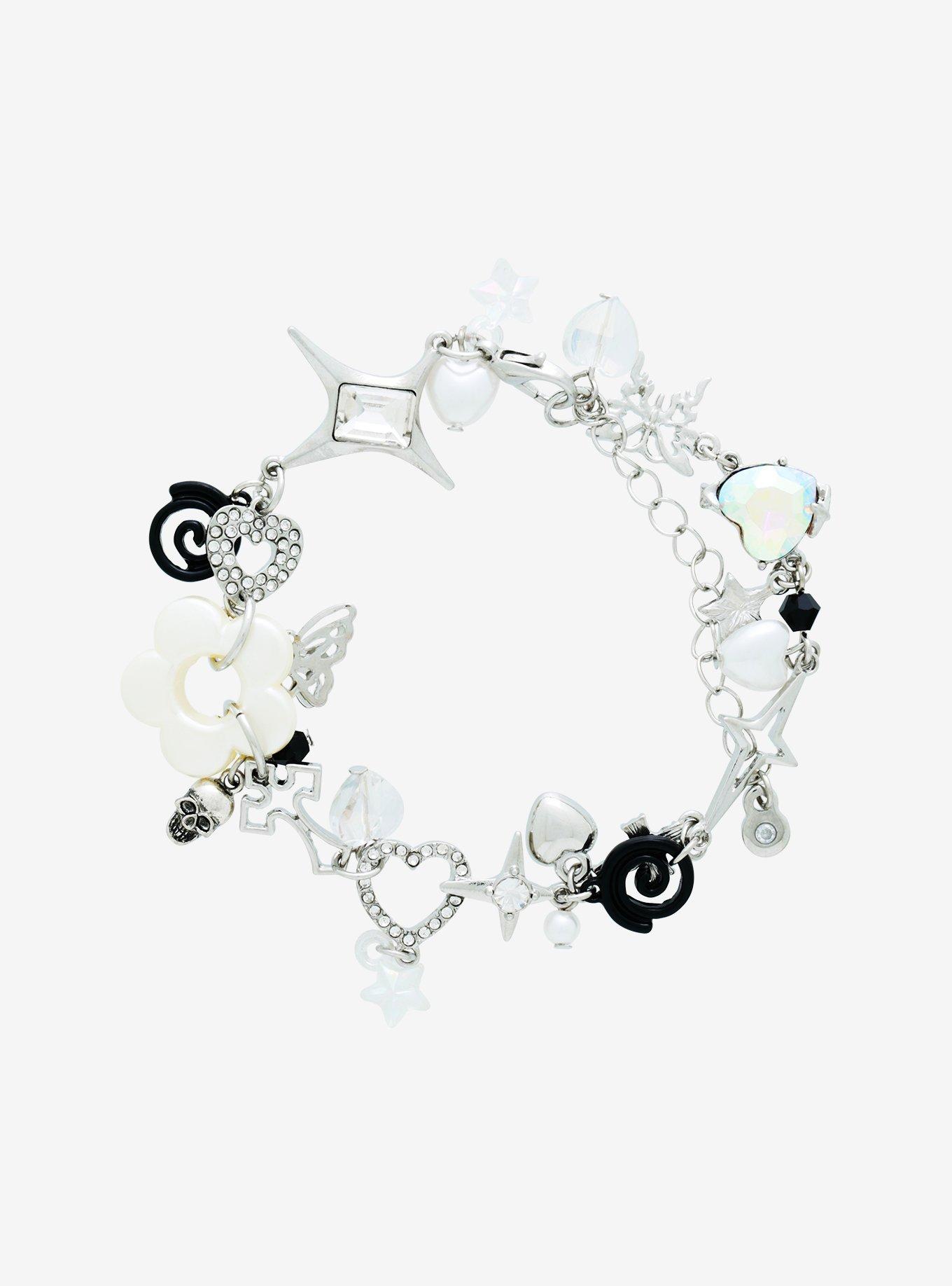 Grunge Heart Star Swirl Charm Bracelet Hot Topic