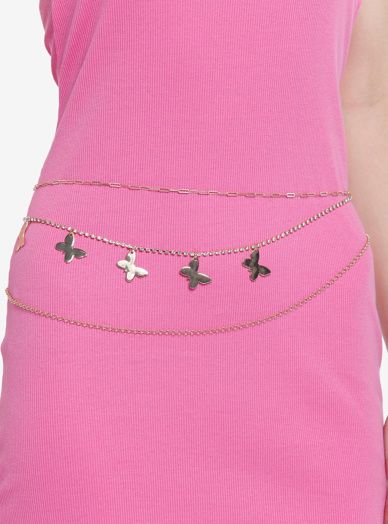 Gold Butterfly Jeweled Belly Chain, , hi-res