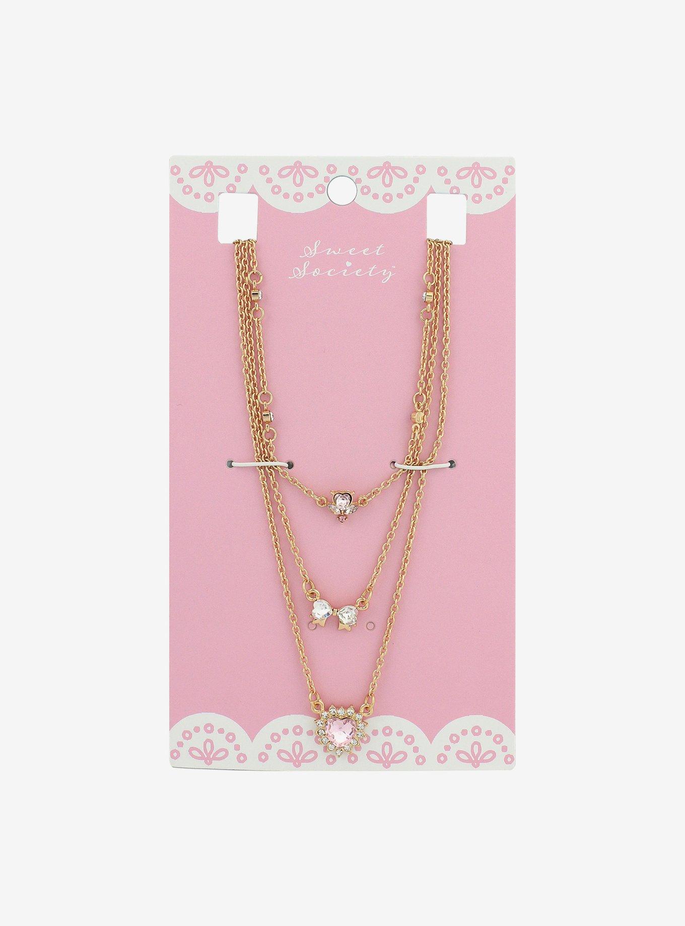 Sweet Society Bow Heart Necklace Set, , hi-res
