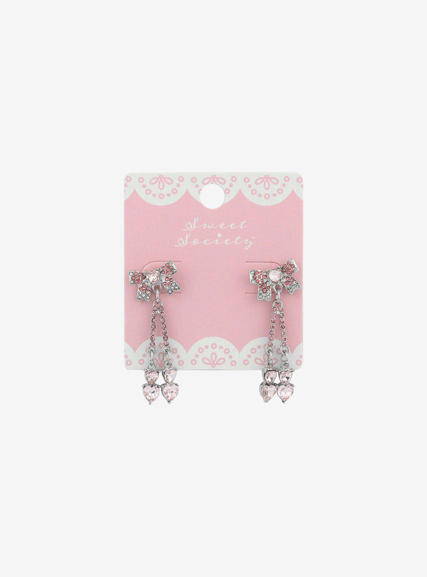 Sweet Society Bow Heart Drop Earrings Hot Topic