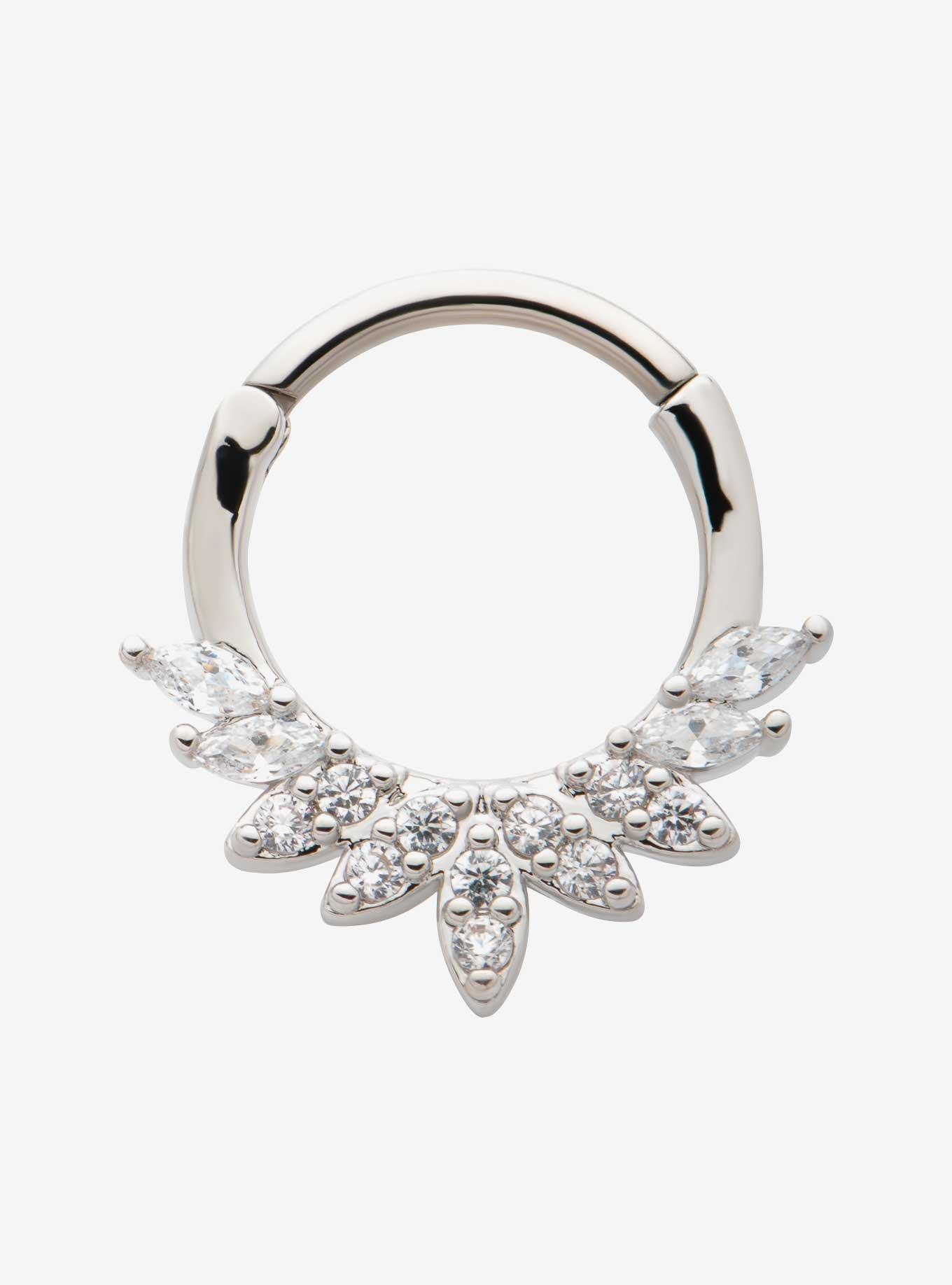 Steel Silver Pear Gem Hinged Clicker, SILVER, hi-res